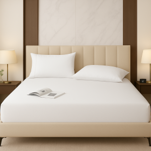 Luxury Striped Fitted Sheet – Single, Double, King & Super King (White)