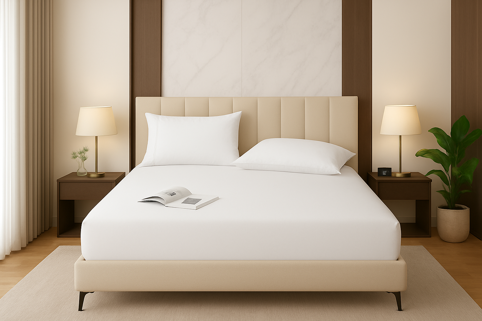 Luxury Striped Fitted Sheet – Single, Double, King & Super King (White)